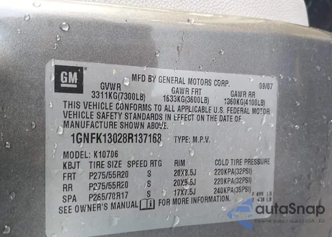 2008 Chevrolet Tahoe Lt from USA, damaged, VIN 1GNFK13028R137168